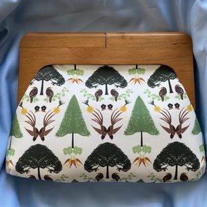 Linen cotton, bamboo and wooden clutch hand made